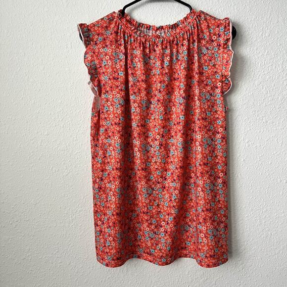 Women's Red Floral Ruffle Sleeve Smocked Neck Blouse Size Small - Picture 1 of 7